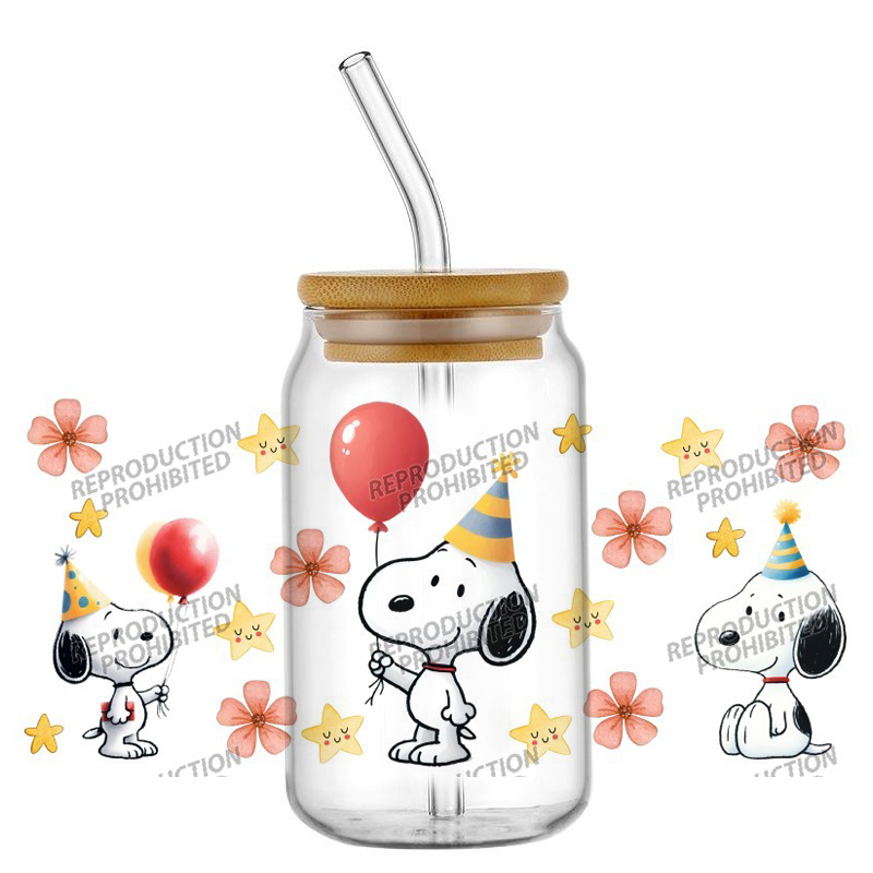 Rdta Tank Glass - Beliebtes, hübsches Hund-Geburtstagsmotiv, 16oz UV DTF